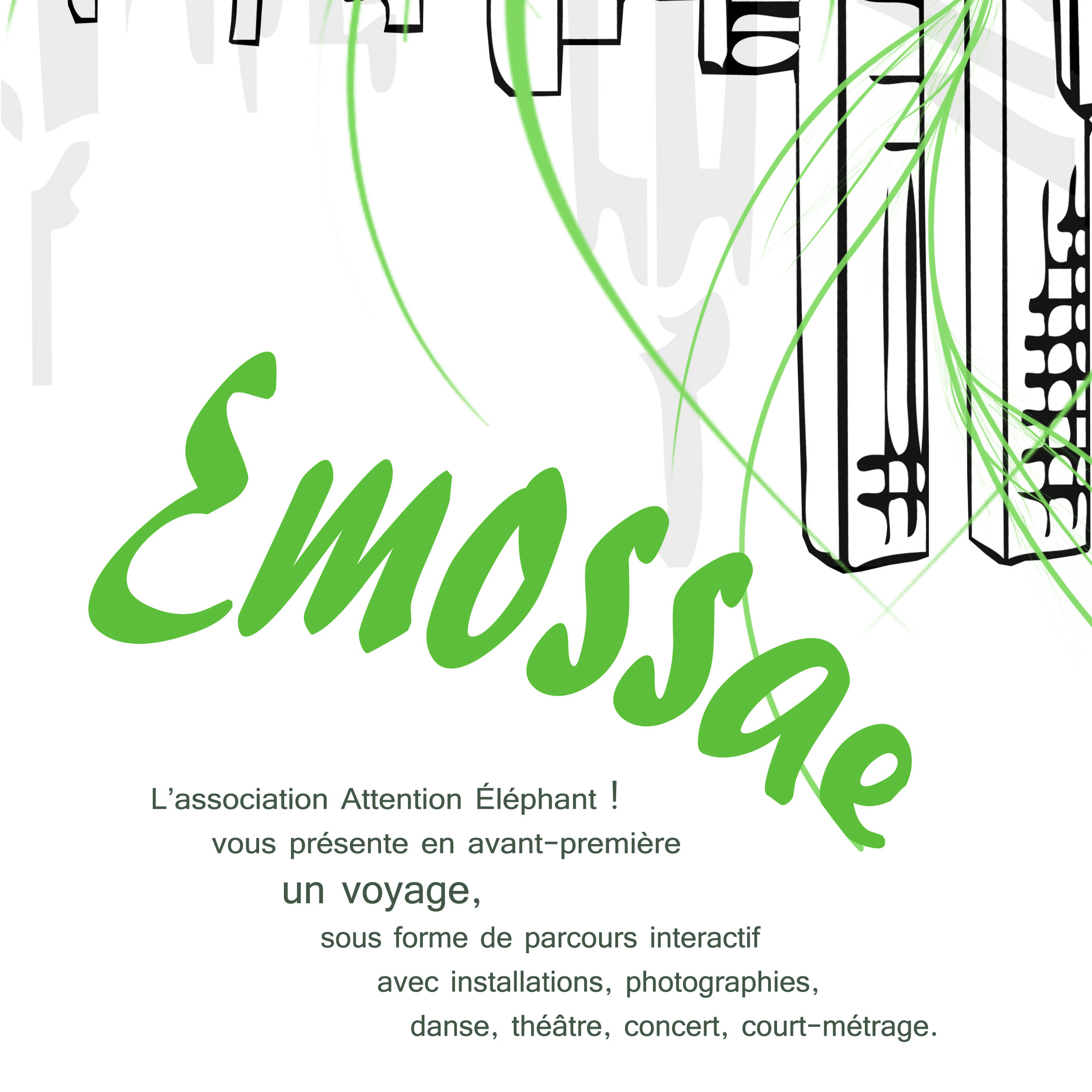 Affiche pour l'evenement 'EMOSSAE' par l'association Attention Eléphant